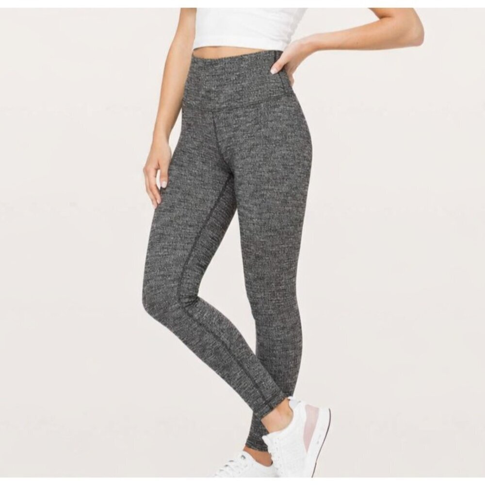 Lululemon Wunder Under High Rise Legging Size 4 Heathered Gray Black Knit Yoga - Picture 1 of 7